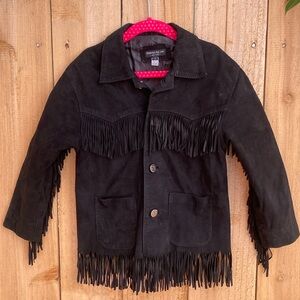 Girl Sz 5 Genuine Leather Suede Fringe Jacket Black Flowers by Zoe Rodeo Western